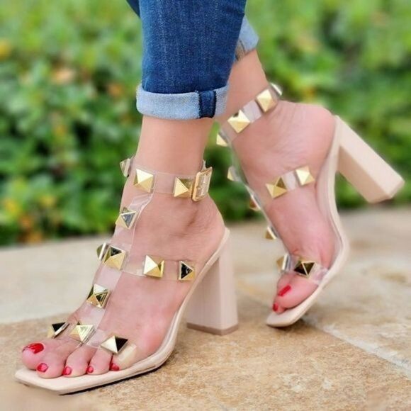 Gold Studded Clear Heels - Picture 2 of 6